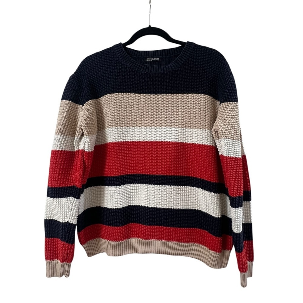 American Apparel Color Block Fisherman Pullover Knit Sweater 100% Cotton- Size M